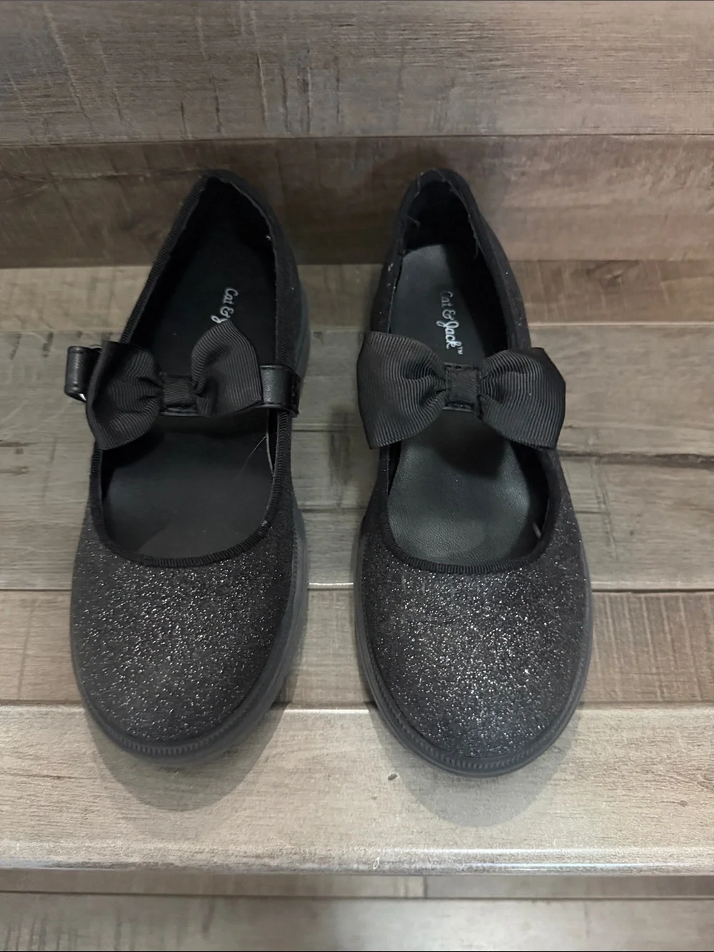Cat & Jack Black Glitter Mary Jane with Bow Accent